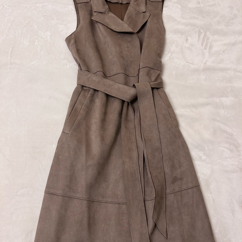 Zara Faux Suede Vest with Belt in Taupe / Beige size M